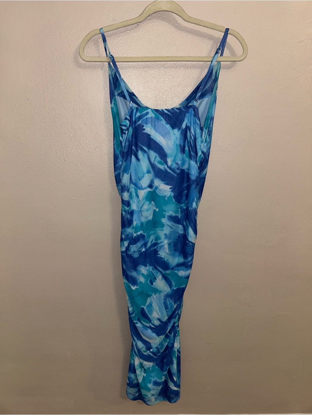 Sleek mesh Blue Marble Slip Maxi Dress coastal vacation bodycon - Picture 3 of 4